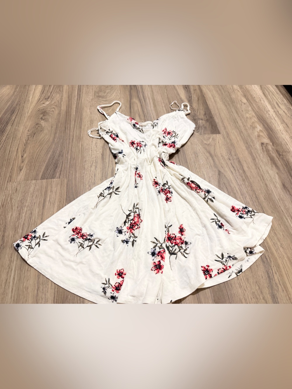 White Floral Spaghetti-Strap Summer Dress